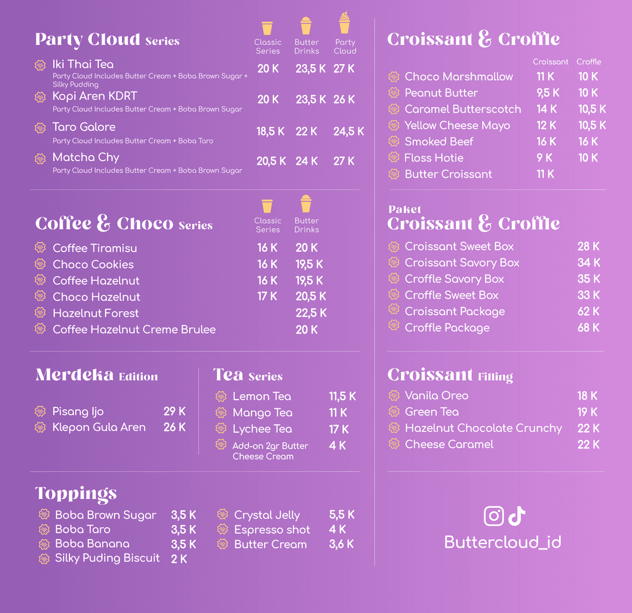 Butter Cloud Menu